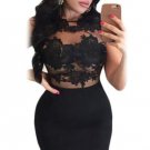 Black Lace Mesh Applique Bodycon Mini Dress