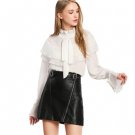 Blouses 2018 Spring White Ruffle Long Sleeve Elegant Womens Tops and Blouses Flounce Layered Bow Det