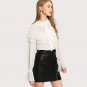 Blouses 2018 Spring White Ruffle Long Sleeve Elegant Womens Tops and Blouses Flounce Layered Bow Det
