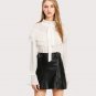 Blouses 2018 Spring White Ruffle Long Sleeve Elegant Womens Tops and Blouses Flounce Layered Bow Det