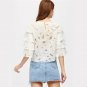 Layered Sleeve Cut Out Floral Blouse 2017 White Elegant Women Sexy Brief Summer Tops Cute 3/4 Sleeve