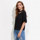 Choker Neck Black Tops Sexy Cut Front Tunic Blouse 2017 Women Ruffle Elegant Summer Tops Layered Flu