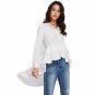 Long Sleeve Ruffle Slim Blouse White Turn-down Collar Dip Hem Frill Layered Plain Shirt Women Elegan