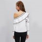 Contrast Ruffle Blouse Asymmetrical Cute Tops 2017 Women White Layered Summer Tops Cold Shoulder Lon