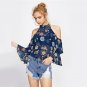 Random Foliage Print Tops Frill Layered Boho Blouse 2017 Women Open Shoulder Summer Tops Fashion Sex