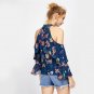 Random Foliage Print Tops Frill Layered Boho Blouse 2017 Women Open Shoulder Summer Tops Fashion Sex