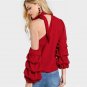 Red Self Tie Choker Sexy Tops Asymmetric One Shoulder Blouse 2017 Women Summer Tops Bishop Sleeve Sw