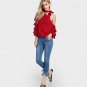 Red Self Tie Choker Sexy Tops Asymmetric One Shoulder Blouse 2017 Women Summer Tops Bishop Sleeve Sw
