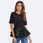 Tiered Ruffle Hem Peplum Blouse 2017 Casual Black Round Neck Short Sleeve Layered Blouse Women Elega