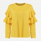 Layered Ruffle Sleeve Blouses Women Yellow Polka Dot Embossed Cute Tops 2017 New Fashion Spring Casu