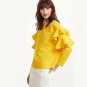 Layered Ruffle Sleeve Blouses Women Yellow Polka Dot Embossed Cute Tops 2017 New Fashion Spring Casu