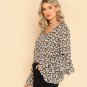 Layered Ruffle Floral Print Top V Neck Flare Sleeve Women Casual Blouse 2018 Spring New Long Sleeve