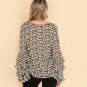 Layered Ruffle Floral Print Top V Neck Flare Sleeve Women Casual Blouse 2018 Spring New Long Sleeve