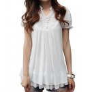 Women Short Sleeves Layered Pleated Casual Tunic Tops Green,Black,Pink,White M-XXL