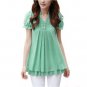 Women Short Sleeves Layered Pleated Casual Tunic Tops Green,Black,Pink,White M-XXL
