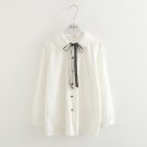 Dots print tie bow long sleeve double layers peter pan collar log sleve cotton colorful covered butt
