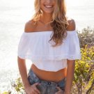 Summer Women Blouse Lace White Shirt Women Ruffle Layer Crop Top Slash Neck Tops Cropped Blusas Femi