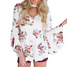 2017 Summer Fashion Batwing Sleeve Blouse Women Long Sleeve Deep V Neck Floral Printed Casual Blusa 