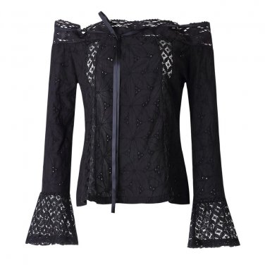 Women Off Shoulder Long Sleeve Lace Loose Blouse Tops T-Shirt