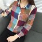 2017 Casual Plaid Women Blouses Kimono Vintage Linen Cotton Long Sleeve Blouse Female Shirts Tops Ca