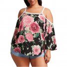 Off Shoulder Blouse Women Off Shoulder Tops Long Sleeve Flower Printed Shirt Casual Shirt Large Size