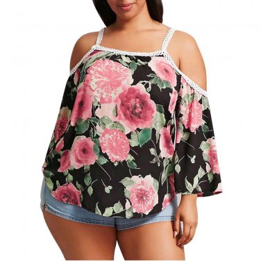 Off Shoulder Blouse Women Off Shoulder Tops Long Sleeve Flower Printed Shirt Casual Shirt Large Size