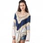Autumn Women Boho V-neck Crochet Blouse Long Kimono Knitted Tunic Tops