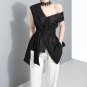 TWOTWINSTYLE Sleeveless Sashes Tunic Women\'s Blouses Shirts Summer 2017 V Collar Black Khaki Irregu