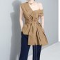 TWOTWINSTYLE Sleeveless Sashes Tunic Women\'s Blouses Shirts Summer 2017 V Collar Black Khaki Irregu