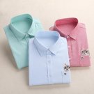 Dioufond Women Embroidery Shirt Cat School Blouses Office Ladies Tops Female Blusas Plus Size Embroi
