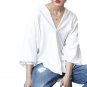 [GUTU]2018 Spring and summer big V collar solid color all-match loose casual sexy temperament shirt 