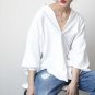 [GUTU]2018 Spring and summer big V collar solid color all-match loose casual sexy temperament shirt 