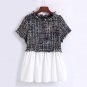 2 In 1 Babydoll Patchwork Plaid Blouse Autumn Round Neck Short Sleeve Cute Blouse 2017 Women\'s Casu