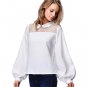White Lace Insert Knot Back Blouse Solid Long Sleeve Top 2018 Spring Women Office Ladies Work Elegan