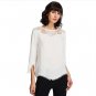 White Contrast Lace Sheer Blouse Solid Round Neck Top 2018 Spring Women Office Ladies Chiffon Blouse