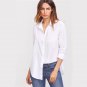 White Deep-Plunge Neck Curved Hem Blouse Ladies Lapel Collar Long Sleeve Basic Blouse 2017 Autumn Wo