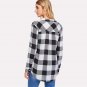 Plaid Shirt Women V-Neck Roll Up Sleeve High Low Top 2018 Spring Black and White Casual Long Sleeve 