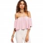 Off Shoulder Crop Top Sexy Beach Brief Blouse 2017 Women Slash Neck Pink Summer Tops Casual Slim Hal