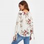 Floral Printed Surplice Neckline Crisscross Tie Cuff Blouse Womens Cute V Neck 3/4 Sleeve High Low F