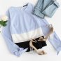 Round Neck Long Sleeve Patchwork Blouse Bow Tie Button Ruffle Cuff Cut And Sew Top Women Casual Colo