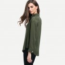 Woman Shirts 2016 Spring/Summer Style Casual Women\'s Tops Lapel Army Green Pocket Long Sleeve Blous