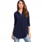 Navy Long Sleeve Plain Shirt Women Elegant Turn-down Collar Pockets Casual Top Blouse 2018 Spring OL