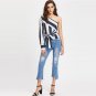 Multicolor One Shoulder Striped Blouse Color Block Top With Bow Tie 2018 Spring Women Long Sleeve Bl