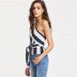 Multicolor One Shoulder Striped Blouse Color Block Top With Bow Tie 2018 Spring Women Long Sleeve Bl