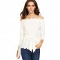 White Belted Scallop Trim Off The Shoulder Top 2016 Autumn Female Solid Long Sleeve Vogue Blouse