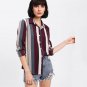 Vertical Striped Curved Hem Shirt Elegant Long Sleeve Autumn Blouse With Button Women Casual OL Styl
