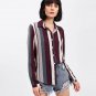 Vertical Striped Curved Hem Shirt Elegant Long Sleeve Autumn Blouse With Button Women Casual OL Styl