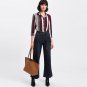 Vertical Striped Curved Hem Shirt Elegant Long Sleeve Autumn Blouse With Button Women Casual OL Styl