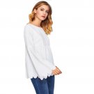 Scallop Edge Flare Sleeve Smock Tunic Blouse 2017 White Round Neck Long Sleeve Elegant Top Women Cut