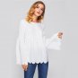 Scallop Edge Flare Sleeve Smock Tunic Blouse 2017 White Round Neck Long Sleeve Elegant Top Women Cut